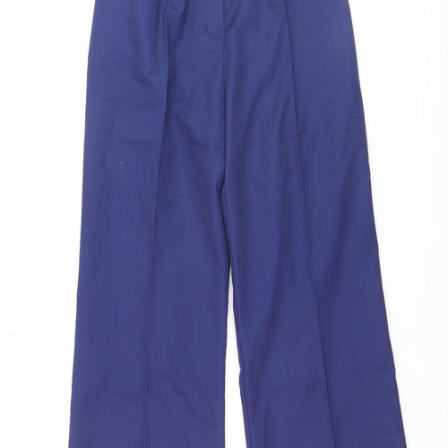 Rizues Women Blue Workwear Trousers Size 8 Wide-Leg Polyester Blend
