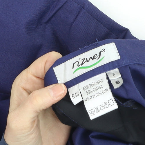 Rizues Women Blue Workwear Trousers Size 8 Wide-Leg Polyester Blend