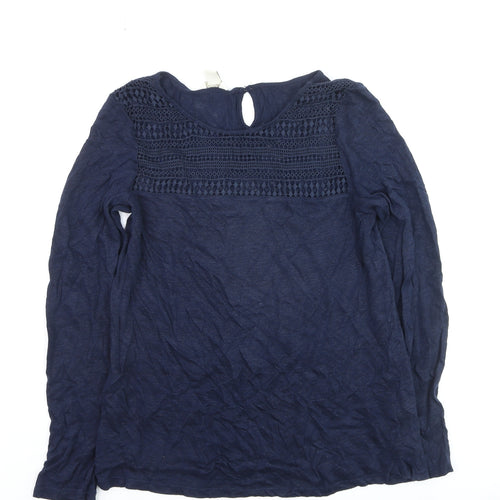 Monsoon Women’s Blue Linen Lace Long Sleeve Pullover Jumper Size 8