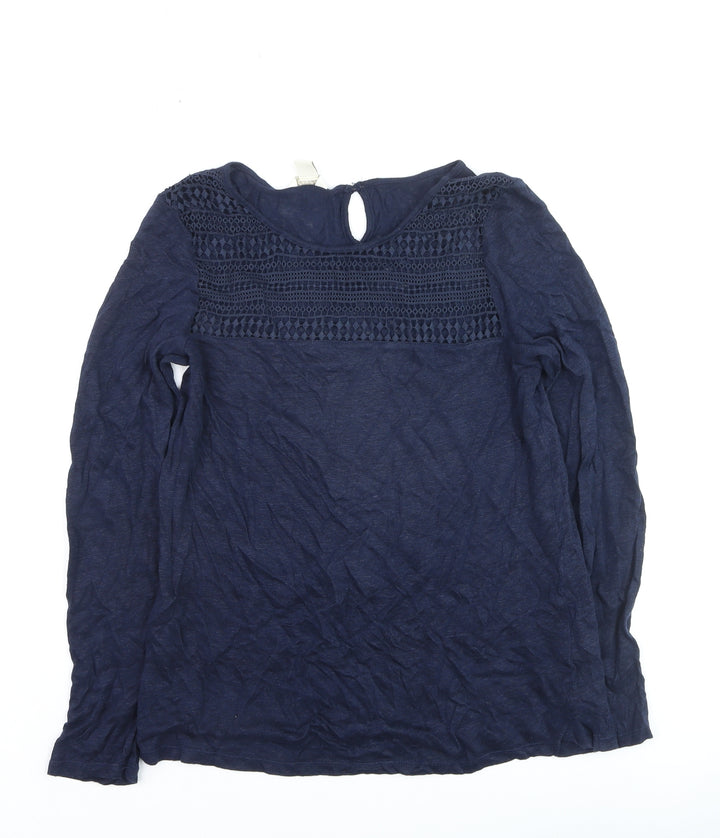Monsoon Women’s Blue Linen Lace Long Sleeve Pullover Jumper Size 8