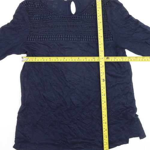 Monsoon Women’s Blue Linen Lace Long Sleeve Pullover Jumper Size 8
