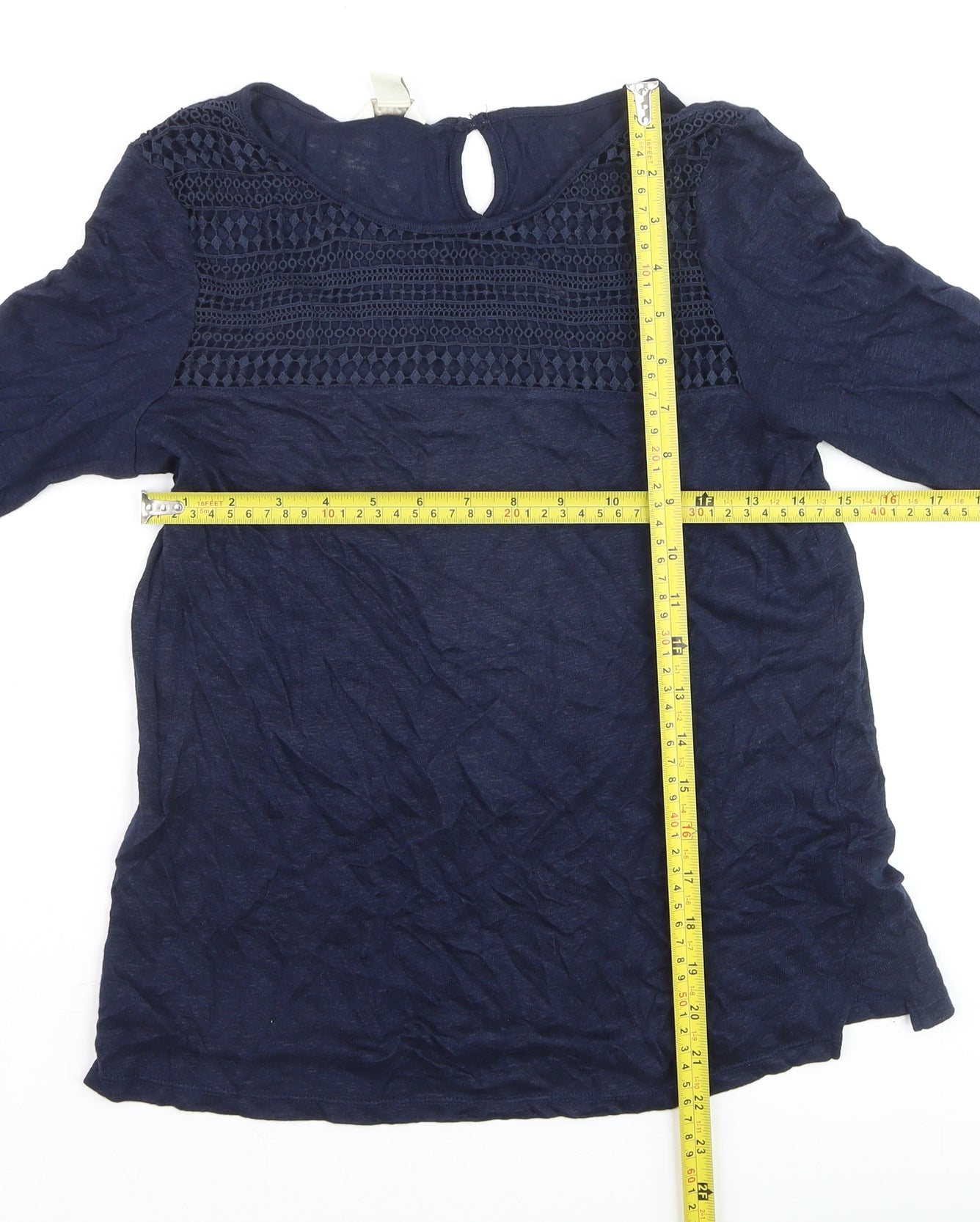 Monsoon Women’s Blue Linen Lace Long Sleeve Pullover Jumper Size 8