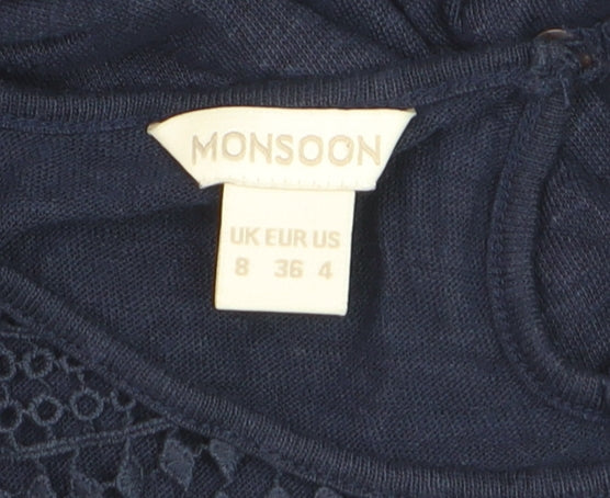 Monsoon Women’s Blue Linen Lace Long Sleeve Pullover Jumper Size 8