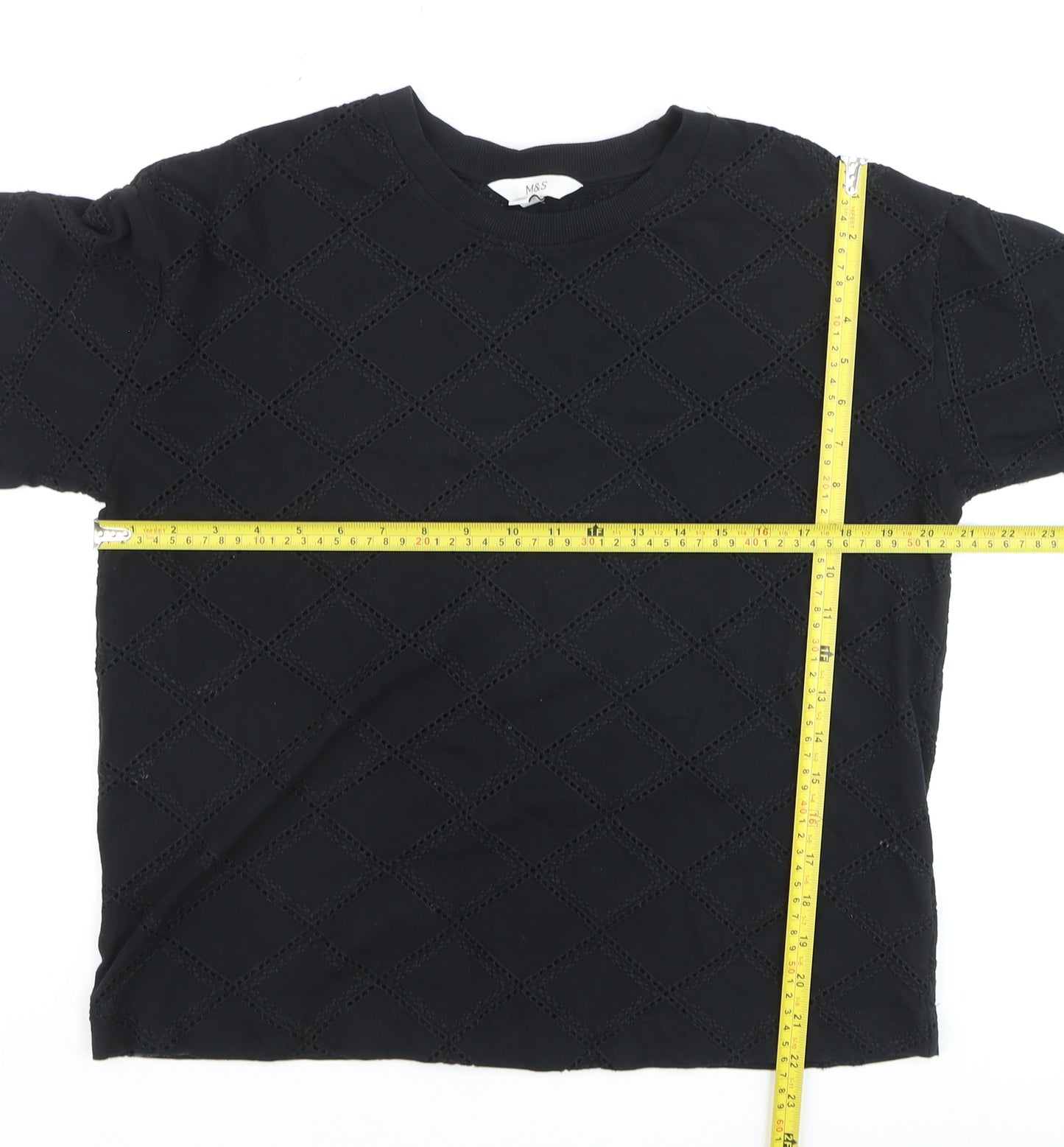 Marks and Spencer Women’s Black Crochet Cotton T-Shirt Size 12