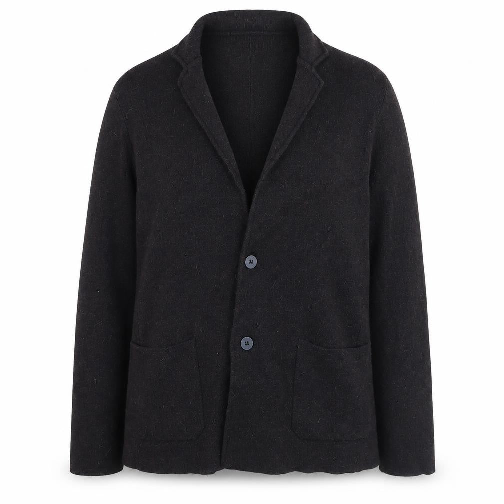 Front view of Nino Rimo Women Black Wool Blend Notch Lapel Two-Button Blazer L