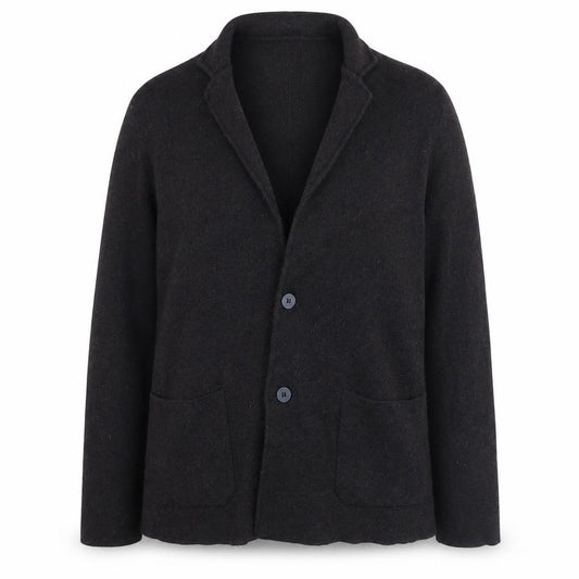 Front view of Nino Rimo Women Black Wool Blend Notch Lapel Two-Button Blazer L