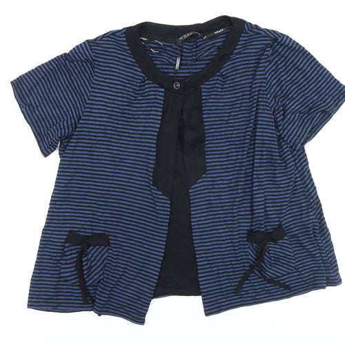 Wrar London Women's Blue Striped Tunic Blouse Size 20 Short Sleeve