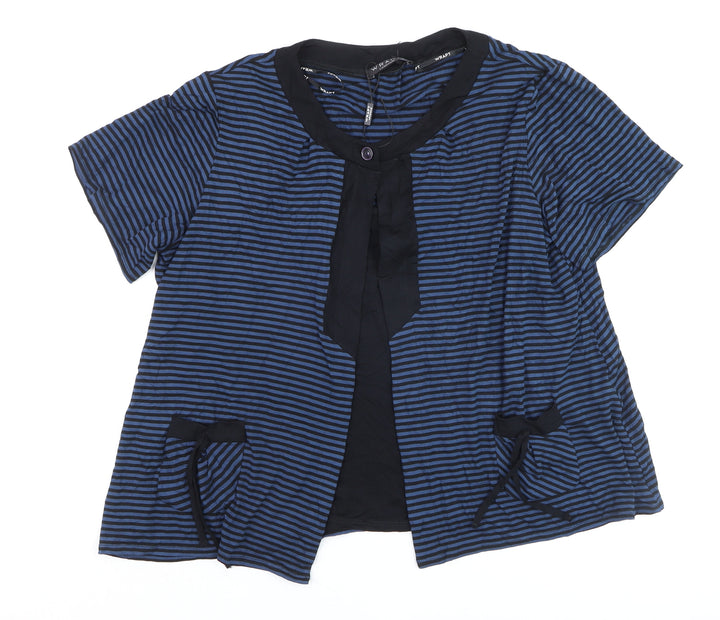 Wrar London Women's Blue Striped Tunic Blouse Size 20 Short Sleeve