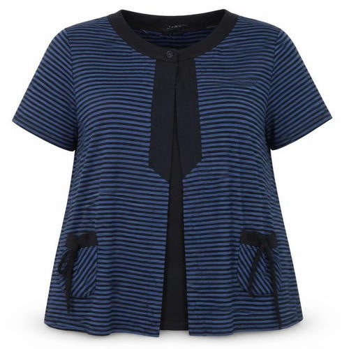 Wrar London Women's Blue Striped Tunic Blouse Size 20 Short Sleeve