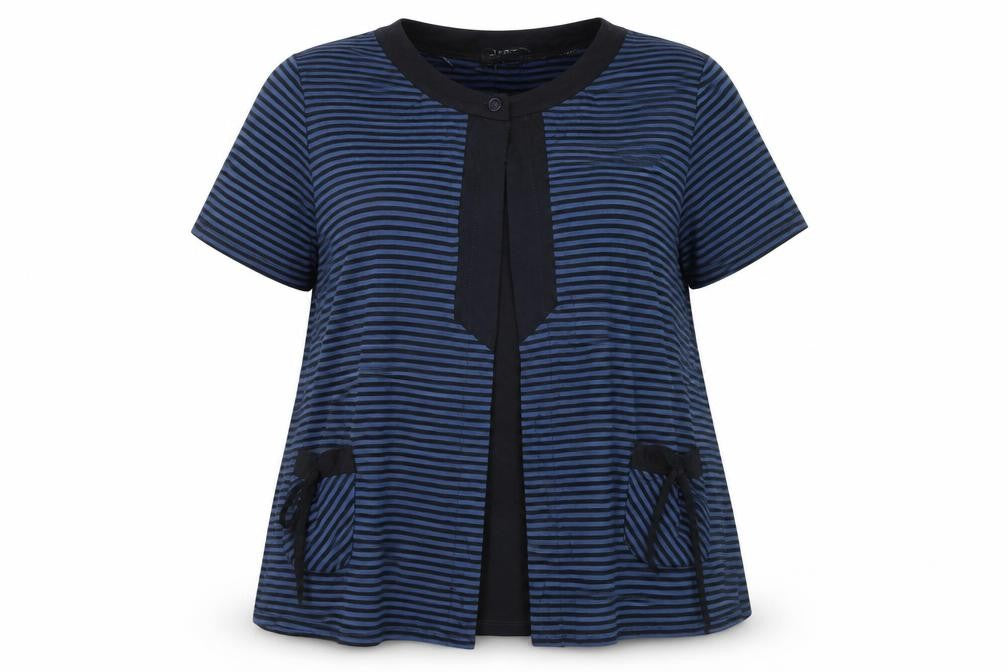Wrar London Women's Blue Striped Tunic Blouse Size 20 Short Sleeve