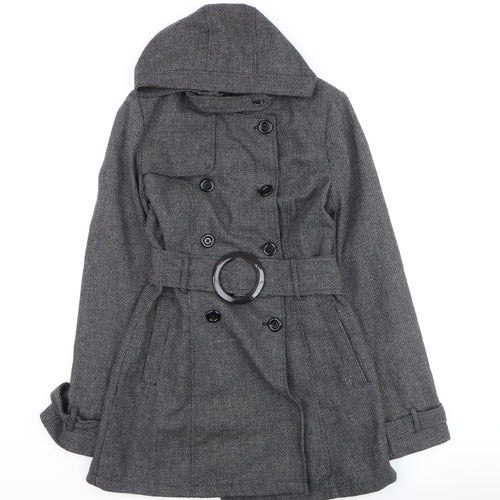 Pagani Women's Grey Wool Blend Belted Hooded Trench Coat Size S