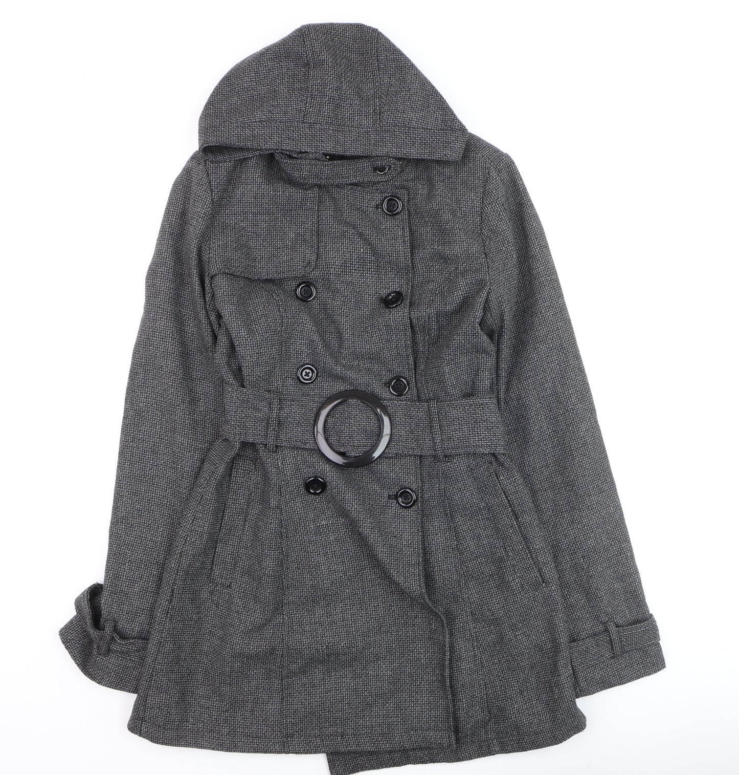 Pagani Women's Grey Wool Blend Belted Hooded Trench Coat Size S