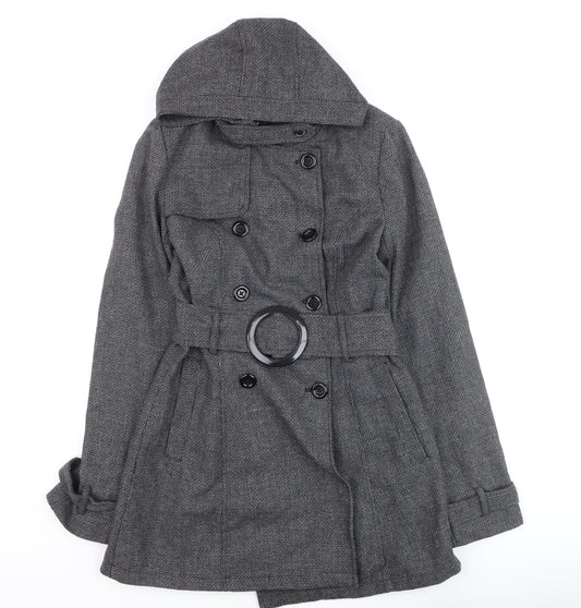 Pagani Women's Grey Wool Blend Belted Hooded Trench Coat Size S
