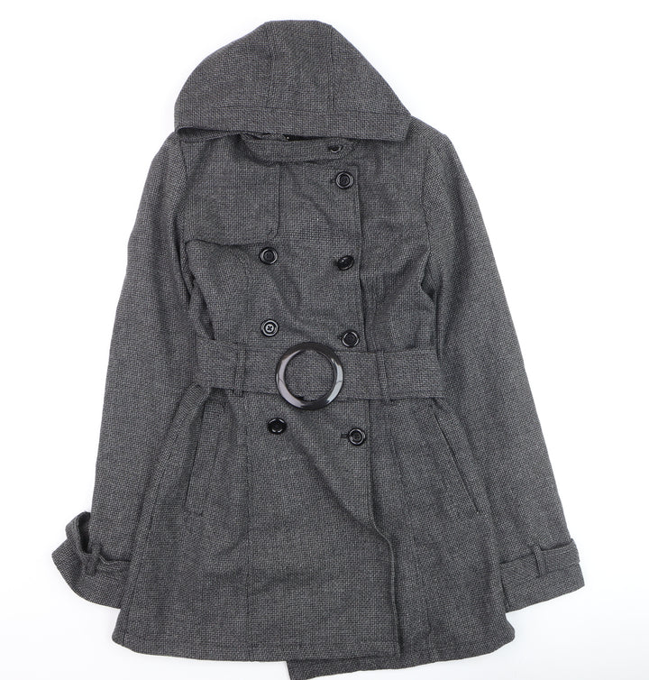 Pagani Women's Grey Wool Blend Belted Hooded Trench Coat Size S