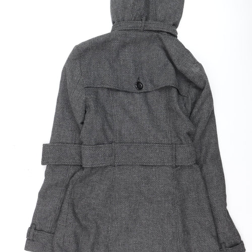 Pagani Women's Grey Wool Blend Belted Hooded Trench Coat Size S
