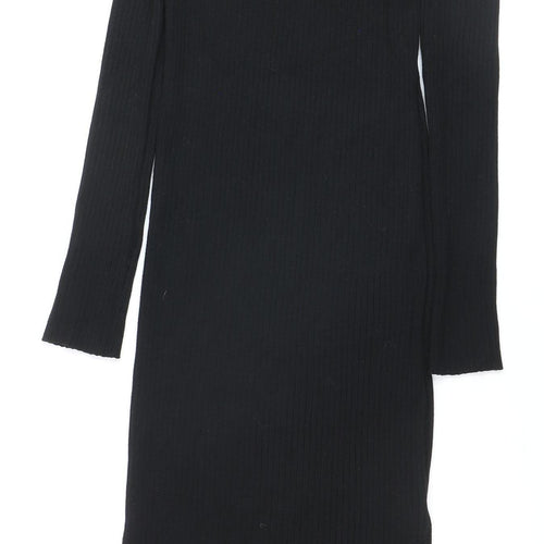 New Look Women's Black Mock Neck Ribbed Bodycon Midi Dress Size 10