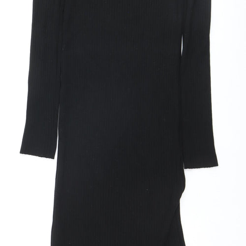 New Look Women's Black Mock Neck Ribbed Bodycon Midi Dress Size 10