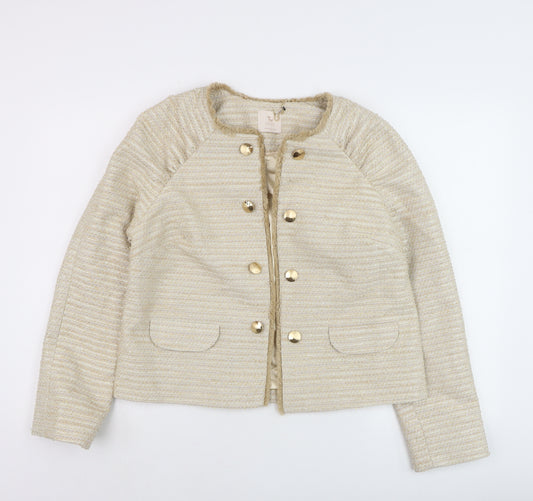 Tu Woman Beige Bouclé Gold Button Premium Jacket Size 12