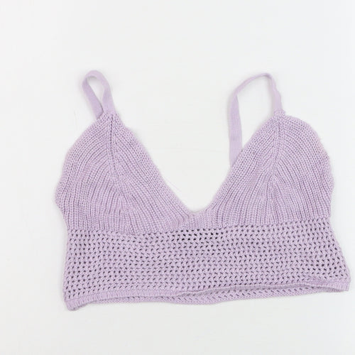 Bershka Women Purple Knit Camisole Tank Top Size S