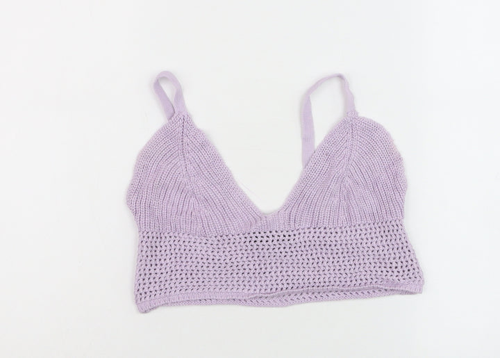 Bershka Women Purple Knit Camisole Tank Top Size S