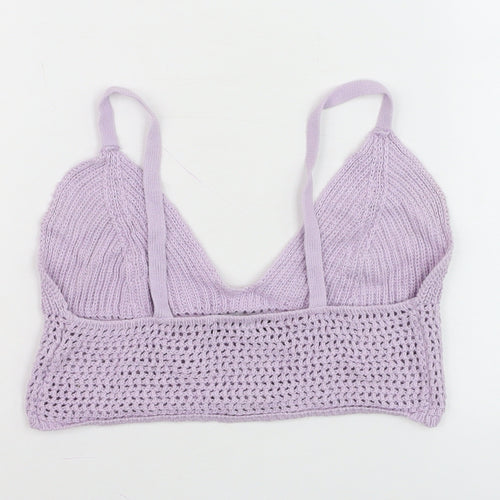 Bershka Women Purple Knit Camisole Tank Top Size S