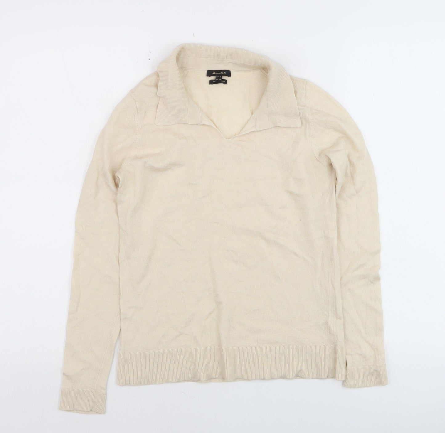 Massimo Dutti Women's Beige Collared Cotton Jumper Size S
