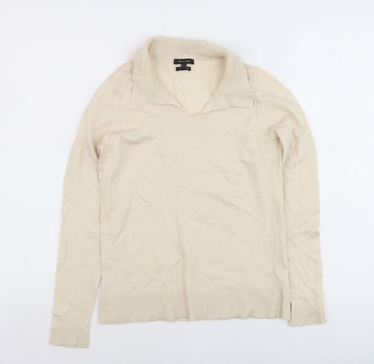 Massimo Dutti Women's Beige Collared Cotton Jumper Size S