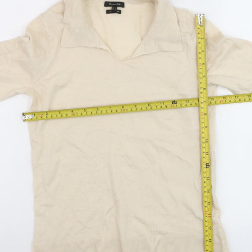 Massimo Dutti Women's Beige Collared Cotton Jumper Size S