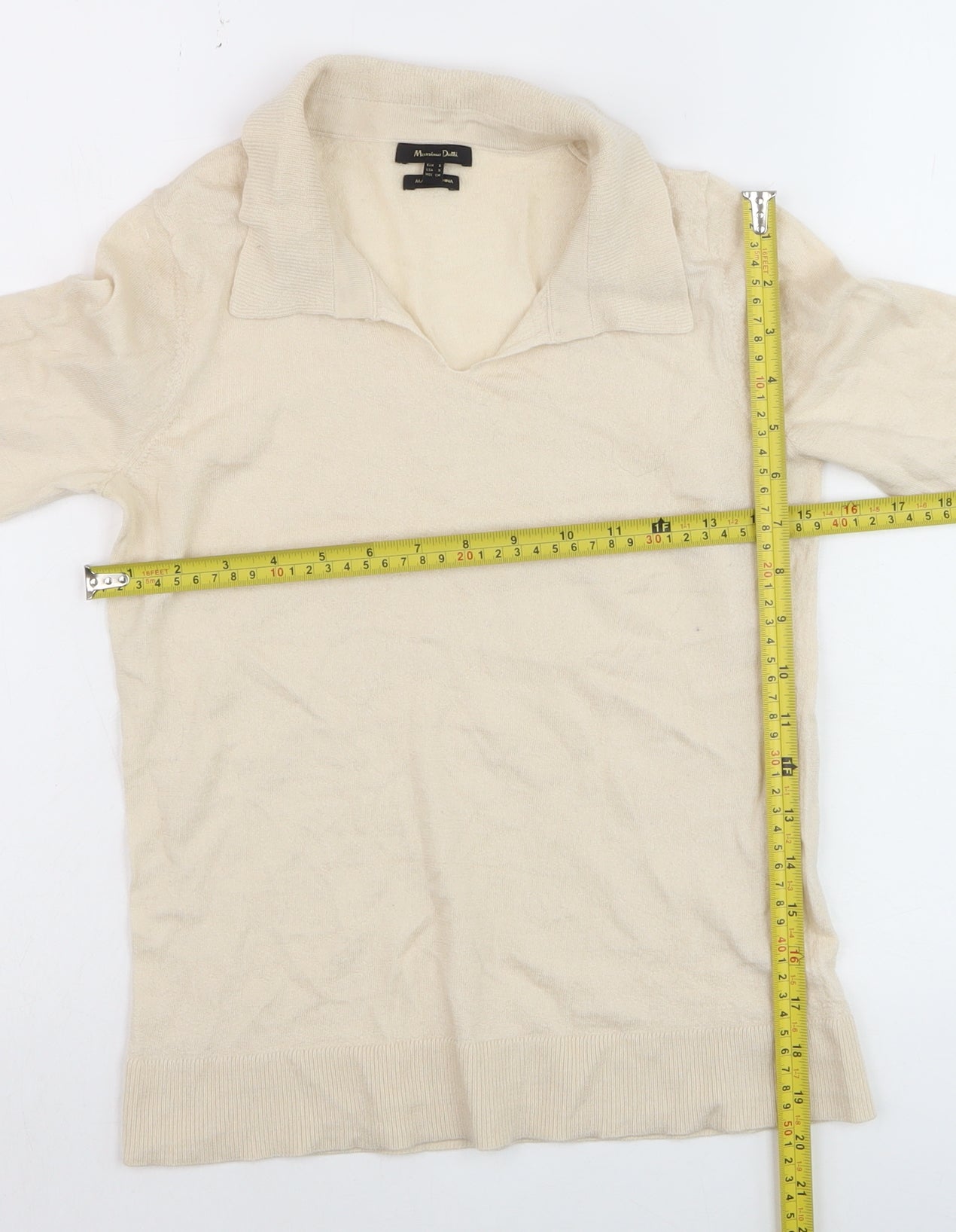 Massimo Dutti Women's Beige Collared Cotton Jumper Size S