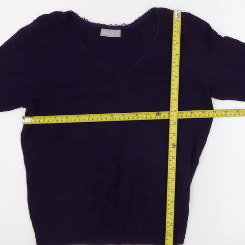 Marks and Spencer Per Una Women's Purple V-Neck Cotton Jumper Size 14