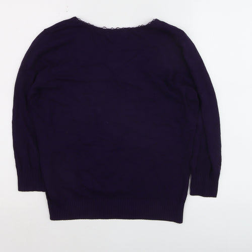 Marks and Spencer Per Una Women's Purple V-Neck Cotton Jumper Size 14