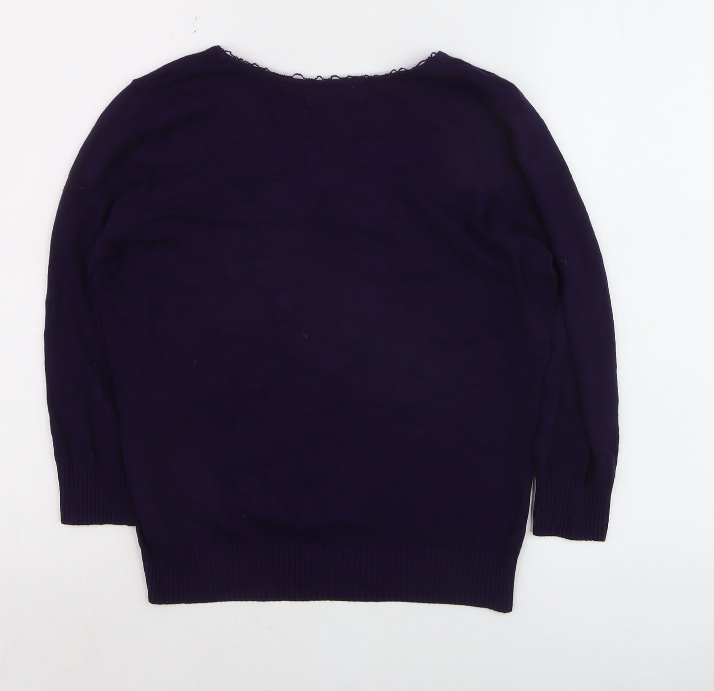 Marks and Spencer Per Una Women's Purple V-Neck Cotton Jumper Size 14