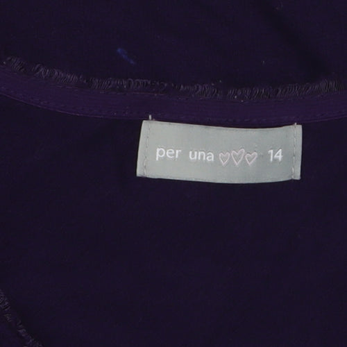 Marks and Spencer Per Una Women's Purple V-Neck Cotton Jumper Size 14