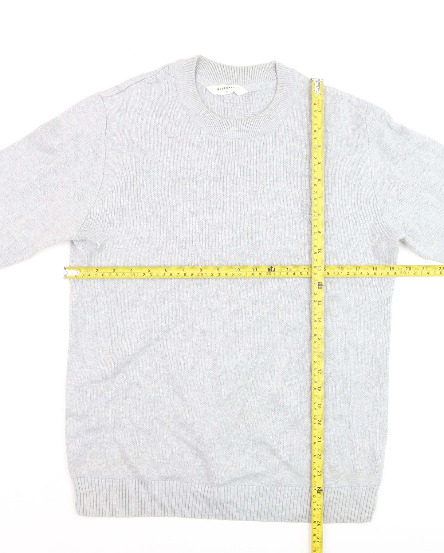 Reserved Men's Grey Cotton Knit Crew Neck Jumper Size M