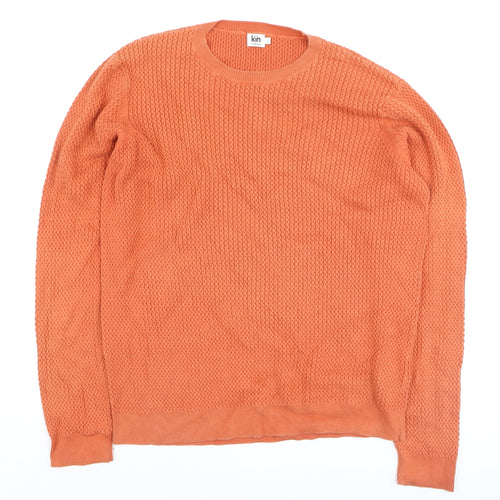 Kin by John Lewis Men's Orange Cotton Waffle Knit Jumper L