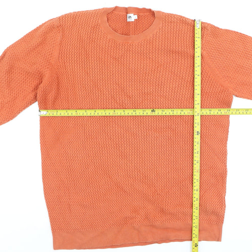 Kin by John Lewis Men's Orange Cotton Waffle Knit Jumper L
