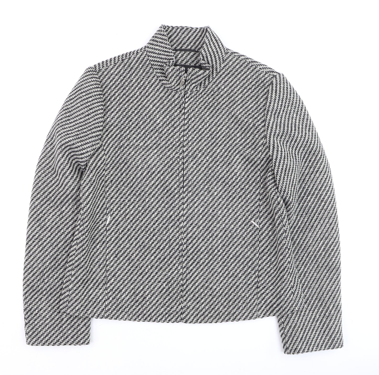 Marks and Spencer Women's Black Wool Tweed Zip Jacket Size 14