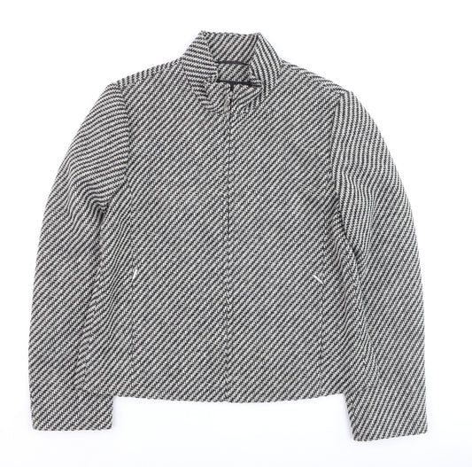 Marks and Spencer Women's Black Wool Tweed Zip Jacket Size 14