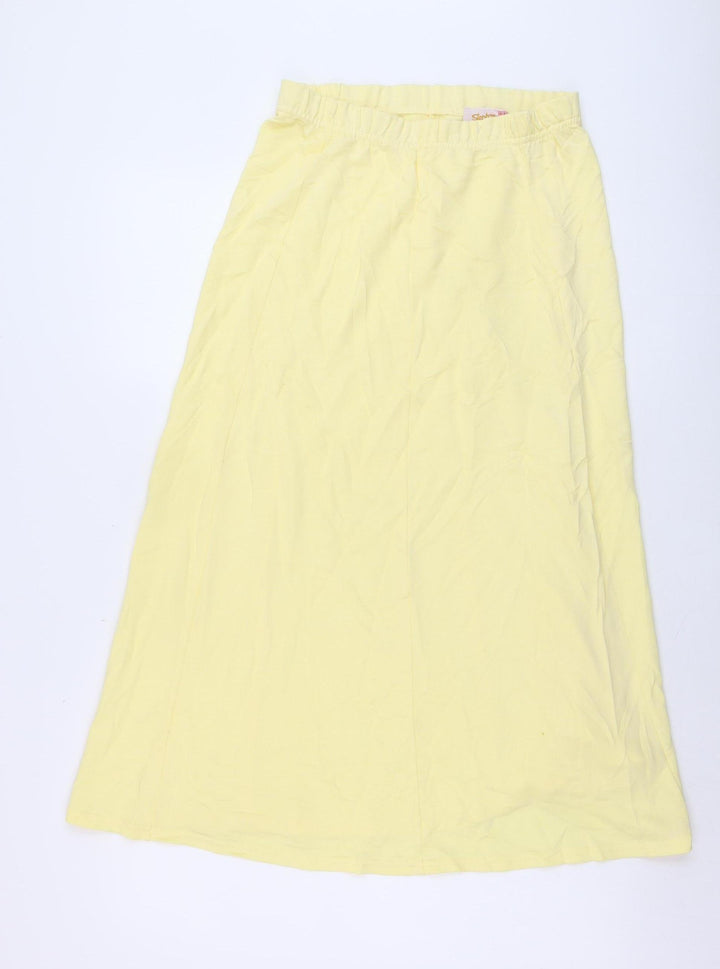 Stephen Women Yellow Cotton A-Line Midi Skirt Size 2XS Petite