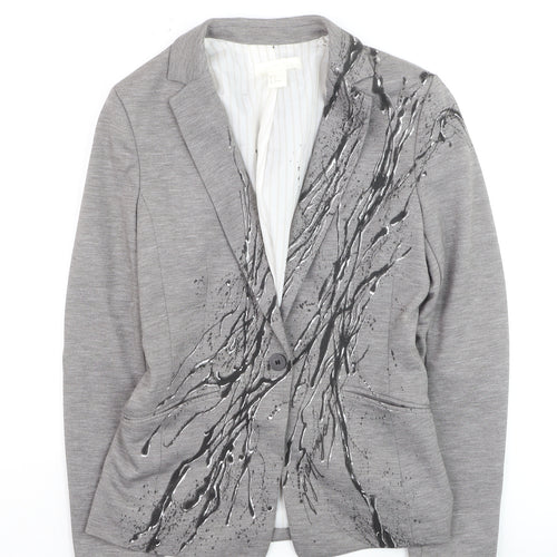 H&M Women’s Grey Abstract Print Single-Breasted Blazer Size 8