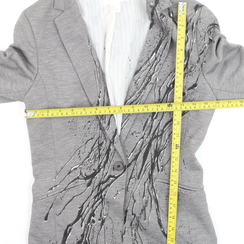 H&M Women’s Grey Abstract Print Single-Breasted Blazer Size 8