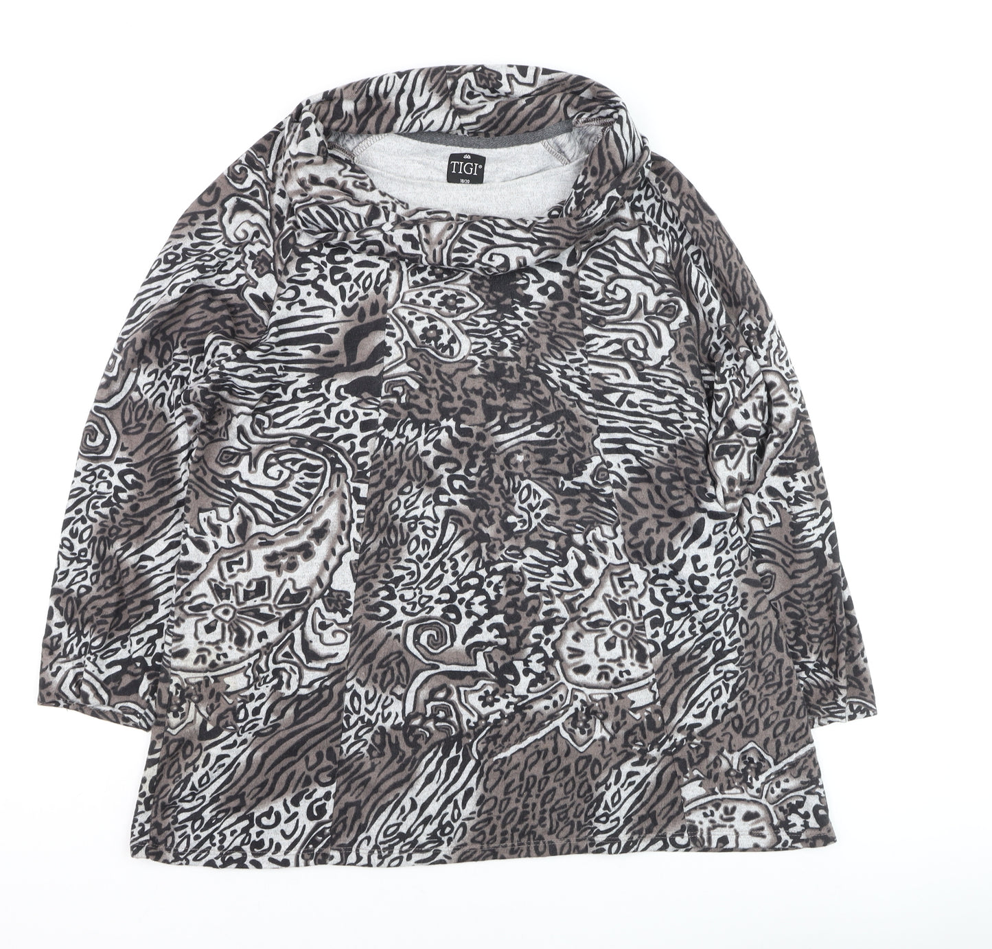 TIGI Womens Brown Animal Print Stretch Jersey Jacket Size 18