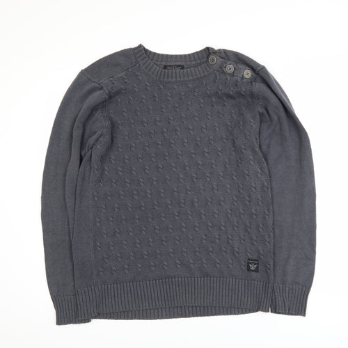 Firetrap Men's Grey Cotton Acrylic Crew Neck Button Jumper M