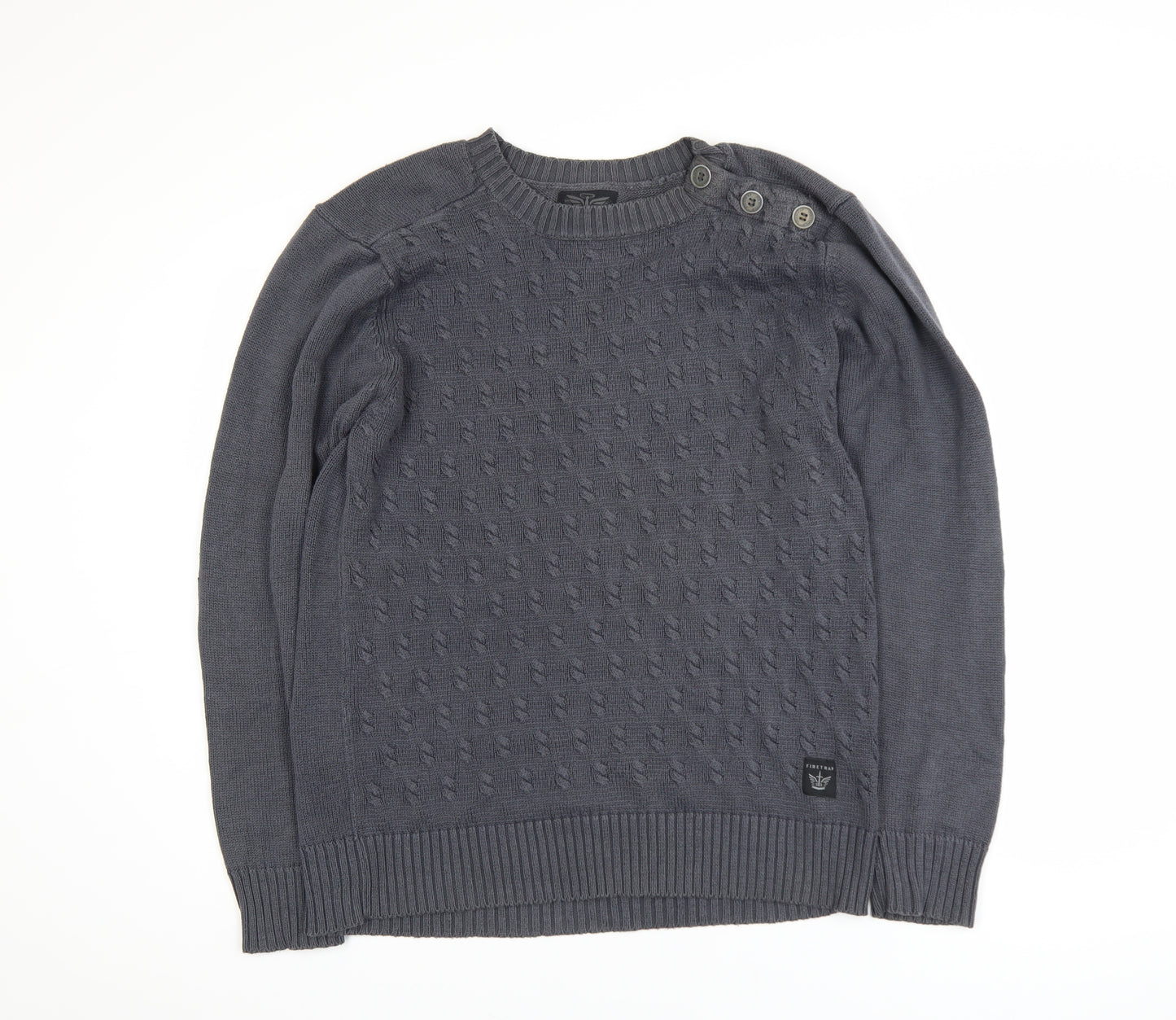 Firetrap Men's Grey Cotton Acrylic Crew Neck Button Jumper M