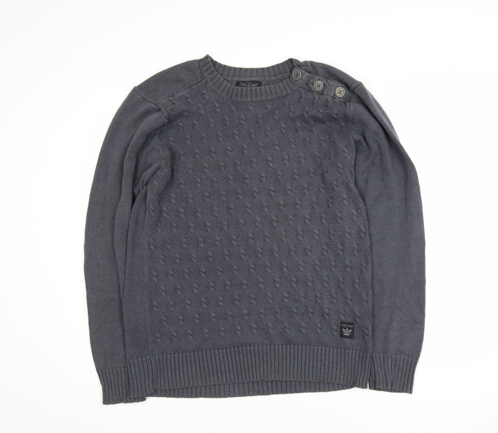 Firetrap Men's Grey Cotton Acrylic Crew Neck Button Jumper M
