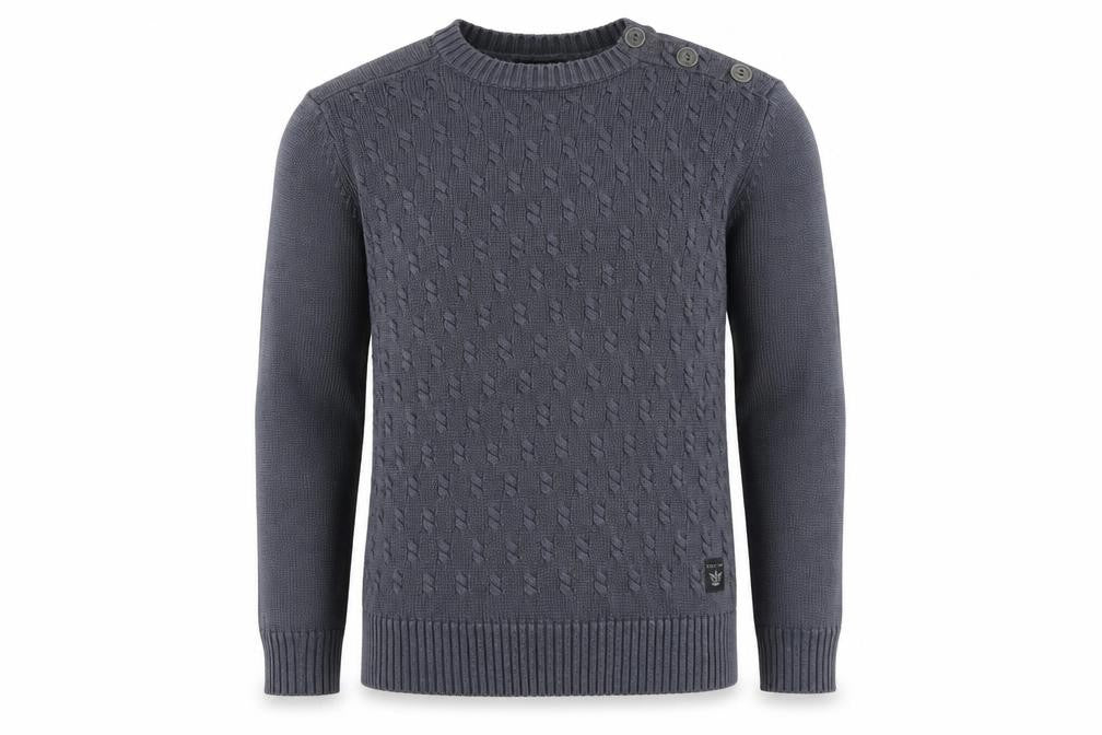 Front view of Firetrap Men's Grey Cotton Acrylic Crew Neck Button Jumper M
