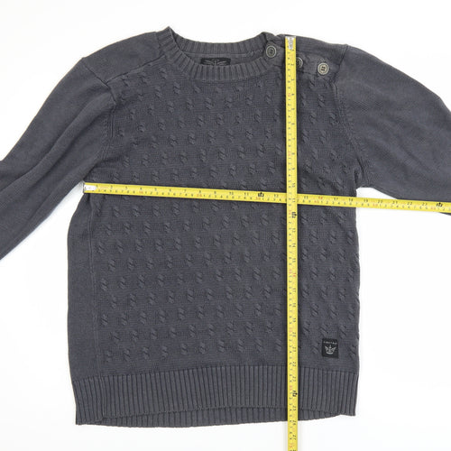 Firetrap Men's Grey Cotton Acrylic Crew Neck Button Jumper M