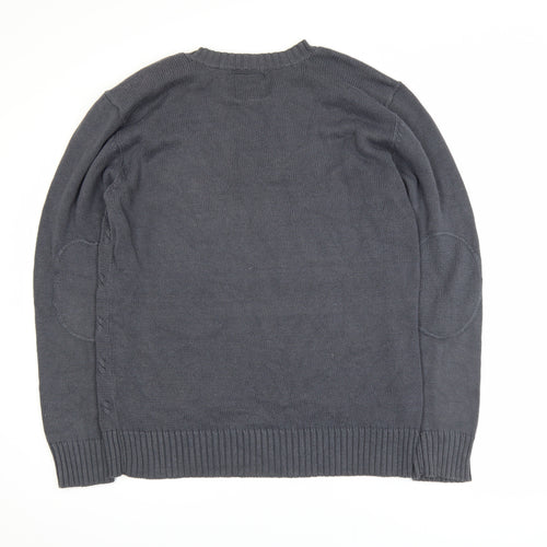 Firetrap Men's Grey Cotton Acrylic Crew Neck Button Jumper M