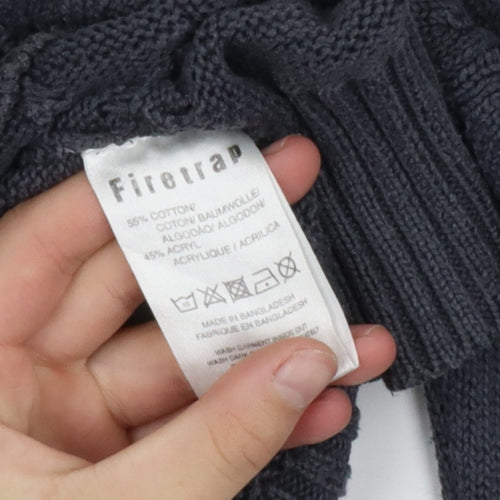 Firetrap Men's Grey Cotton Acrylic Crew Neck Button Jumper M
