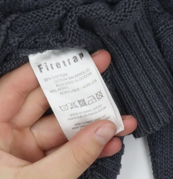 Firetrap Men's Grey Cotton Acrylic Crew Neck Button Jumper M